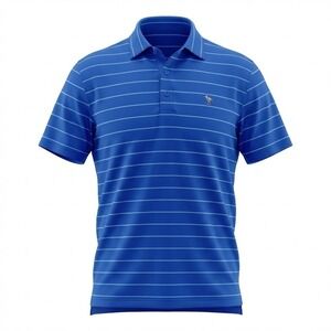 Peter Millar Summer Comfort Mens L Blue Striped Sandpiper Logo Golf Polo Shirt‎